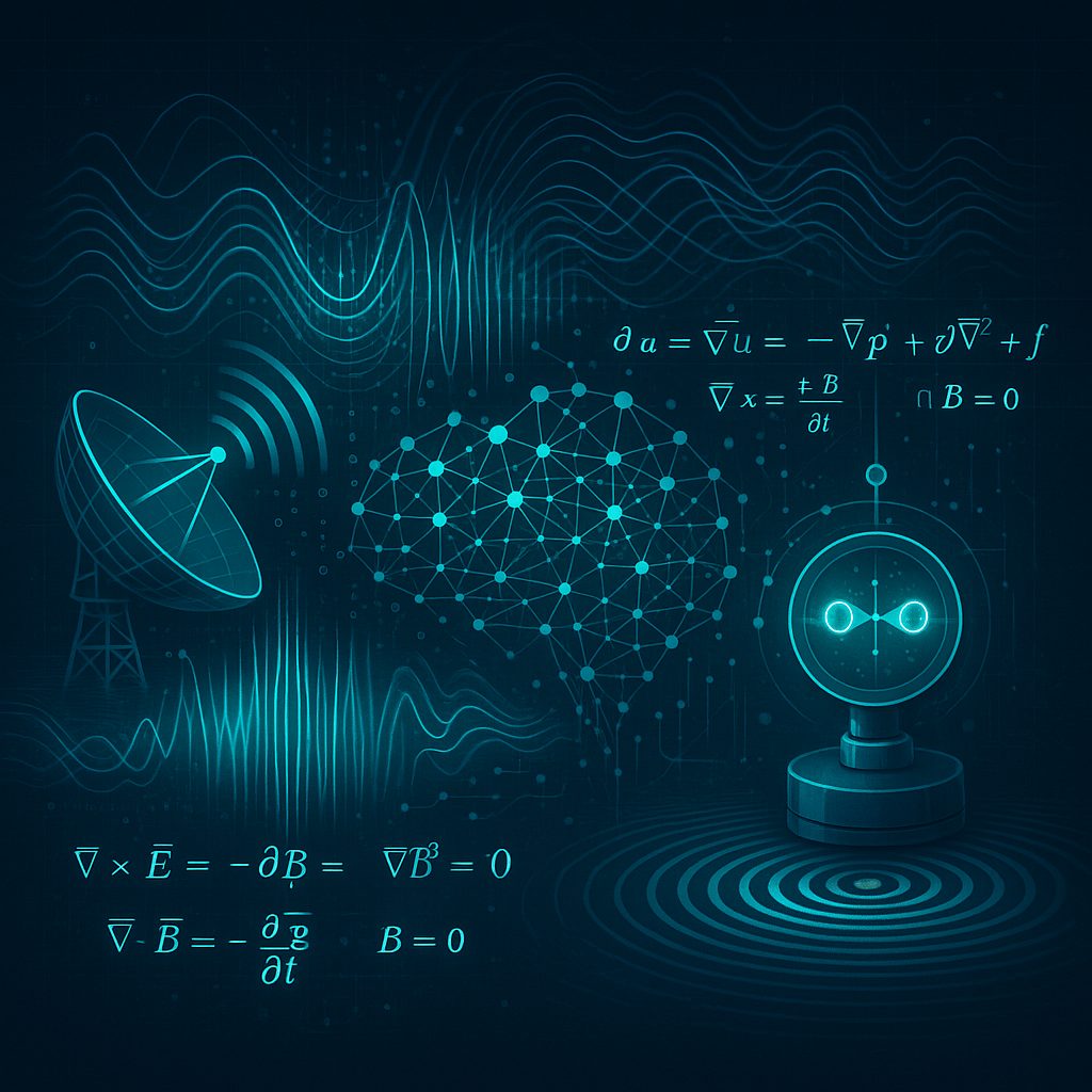 Abstract graphic showing convergence of AI, Robotics, and Physics