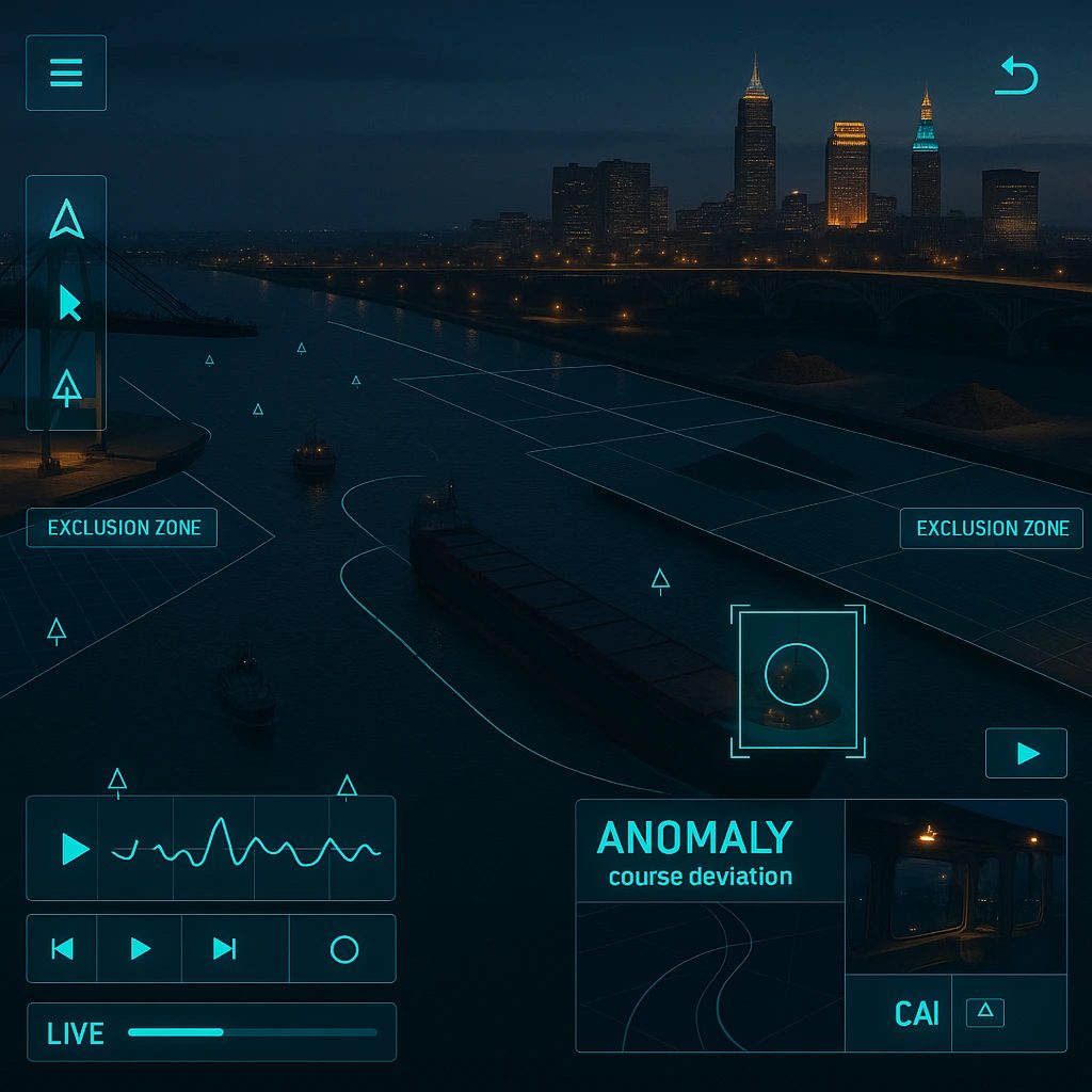 Port of Cleveland with overlay showing maritime domain awareness data