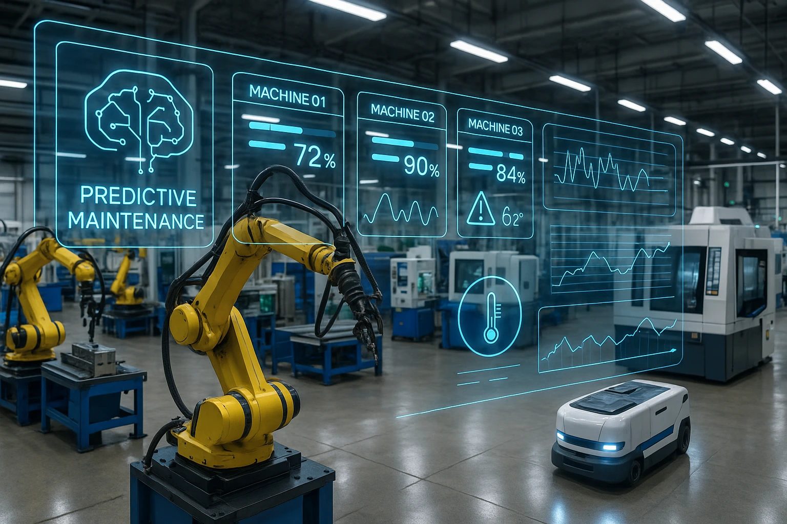 577i Predictive maintenance AI interface overlay on factory machinery