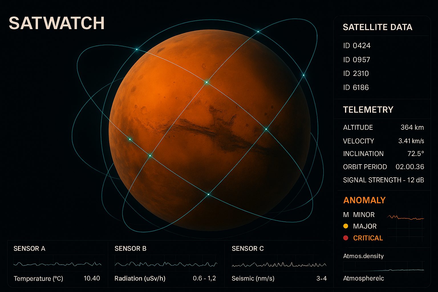 SATWATCH interface showing satellite data and anomaly detection