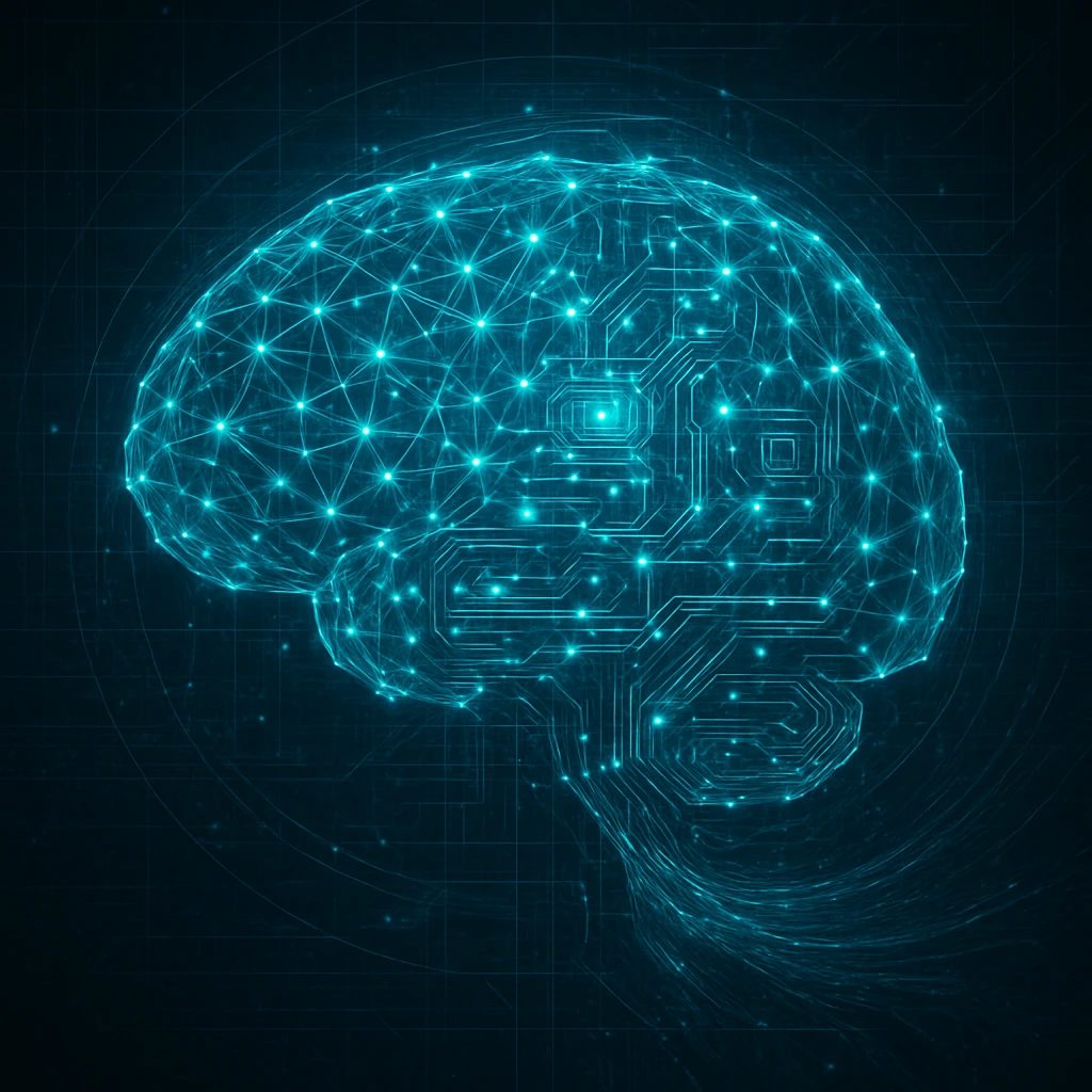 Abstract visualization of a complex AI neural network