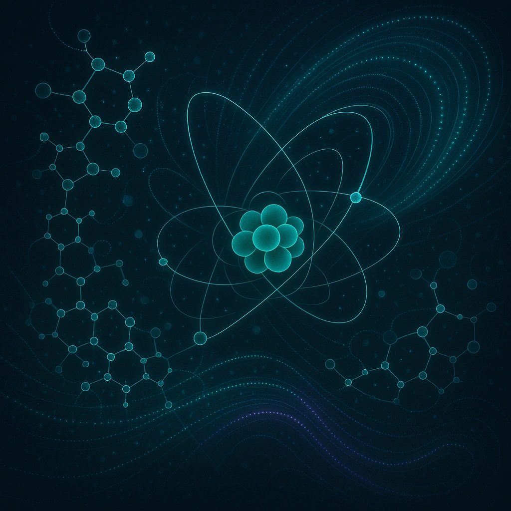 Abstract scientific visualization of atomic structures and energy waves
